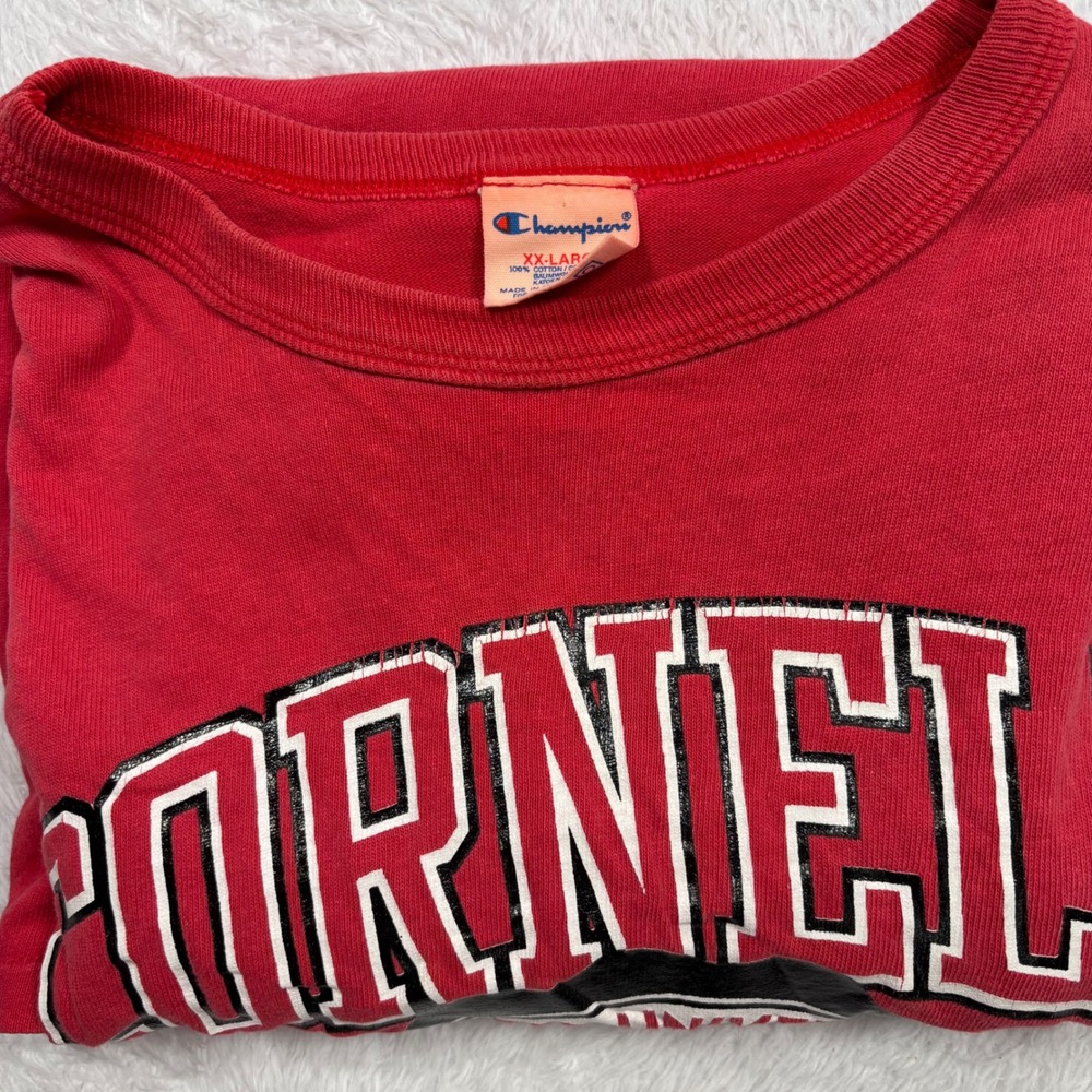 VTG 90s Champion Cornell University TShirt Men XXL Red Graphic MADE USA Distress - Picture 4 of 10
